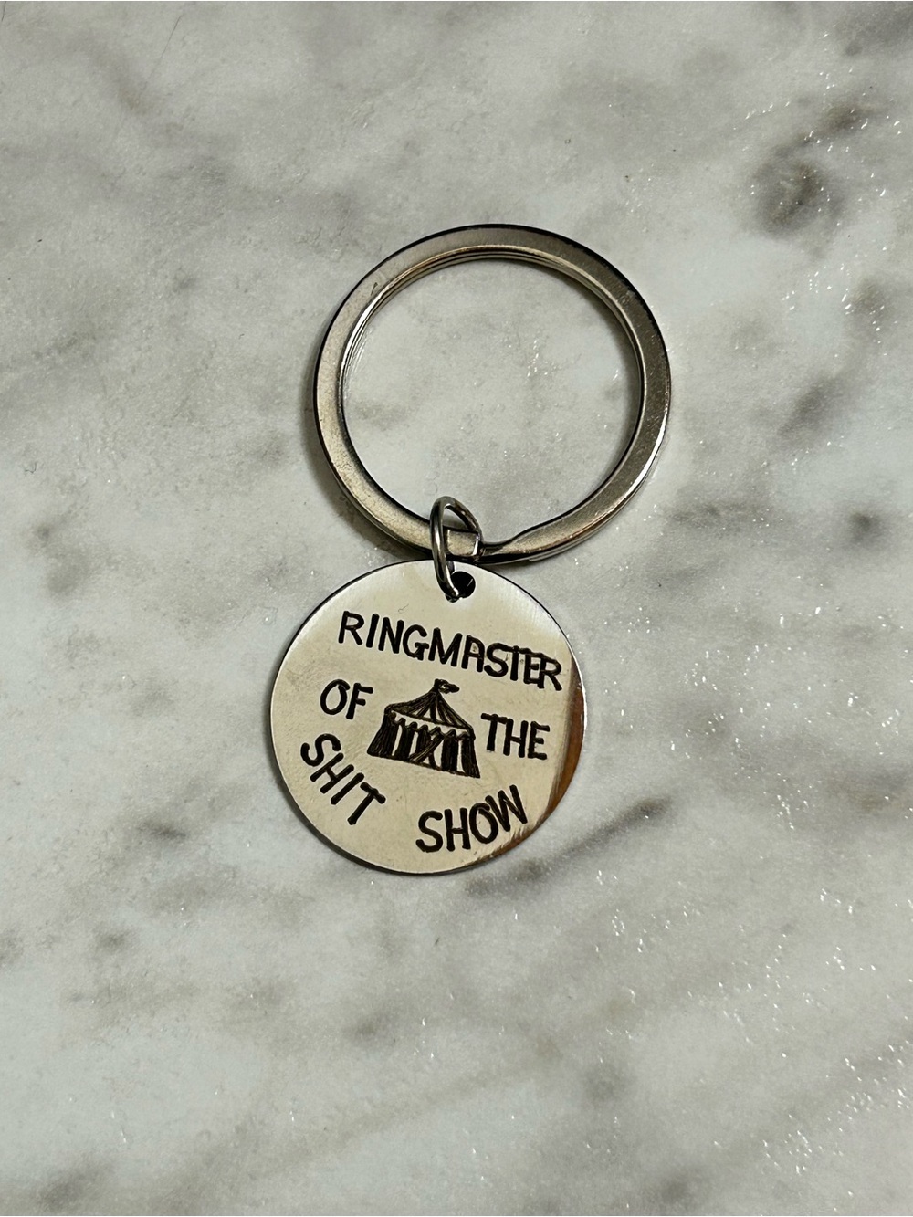 Ringmaster of the Shit Show Engraved Keychain - Silver Tone